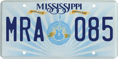 MS license plate MRA085