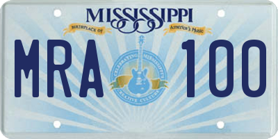 MS license plate MRA100