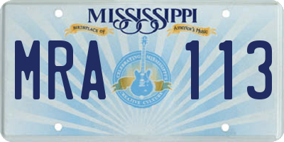 MS license plate MRA113