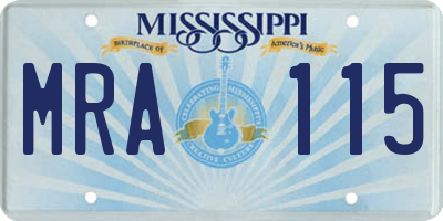 MS license plate MRA115