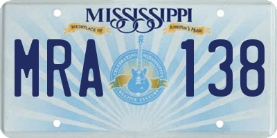 MS license plate MRA138
