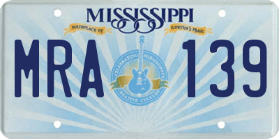 MS license plate MRA139