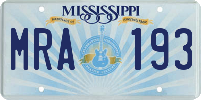 MS license plate MRA193