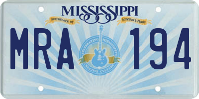 MS license plate MRA194