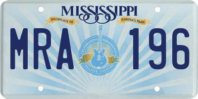 MS license plate MRA196