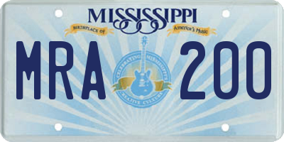 MS license plate MRA200