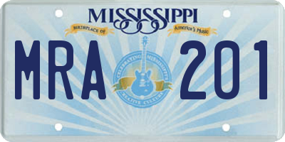 MS license plate MRA201