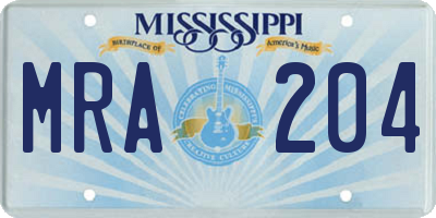 MS license plate MRA204