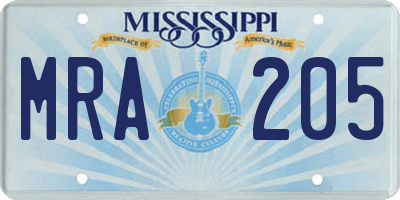MS license plate MRA205