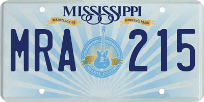 MS license plate MRA215