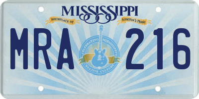 MS license plate MRA216