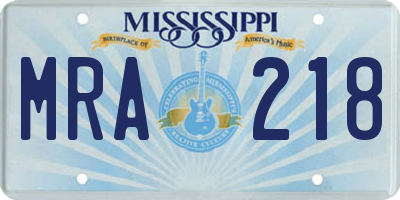 MS license plate MRA218
