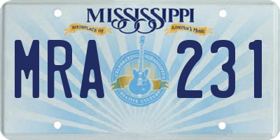 MS license plate MRA231