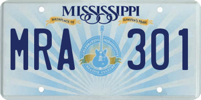 MS license plate MRA301