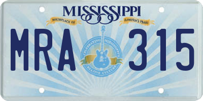 MS license plate MRA315