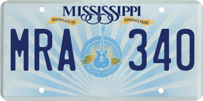 MS license plate MRA340