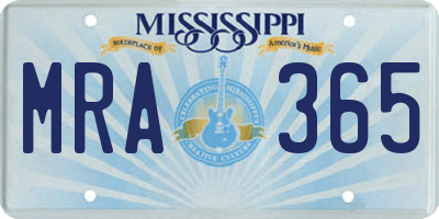 MS license plate MRA365