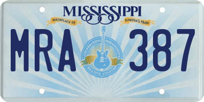 MS license plate MRA387