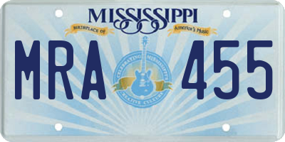 MS license plate MRA455