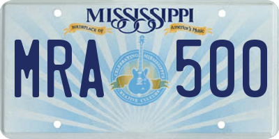 MS license plate MRA500