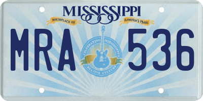 MS license plate MRA536