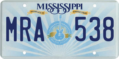 MS license plate MRA538