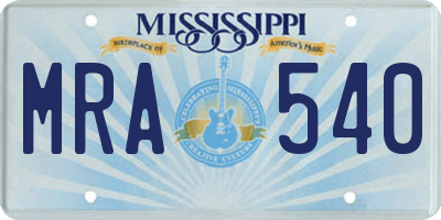 MS license plate MRA540