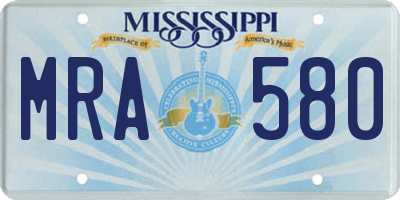 MS license plate MRA580