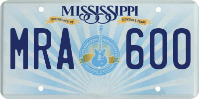 MS license plate MRA600