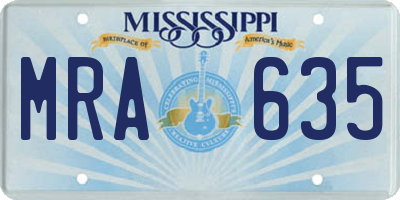 MS license plate MRA635