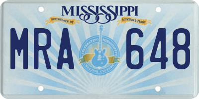 MS license plate MRA648