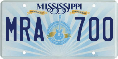 MS license plate MRA700