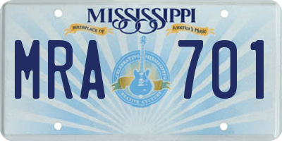 MS license plate MRA701