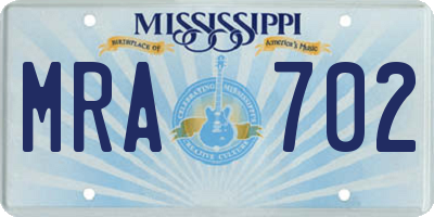 MS license plate MRA702