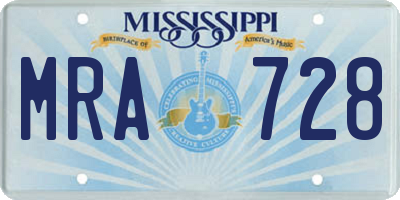 MS license plate MRA728
