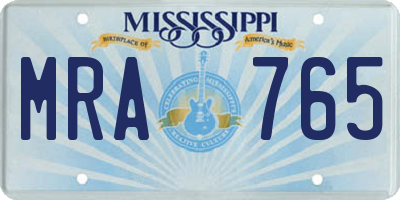 MS license plate MRA765