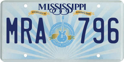 MS license plate MRA796