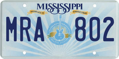 MS license plate MRA802