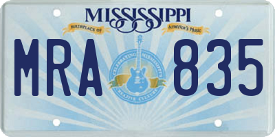 MS license plate MRA835