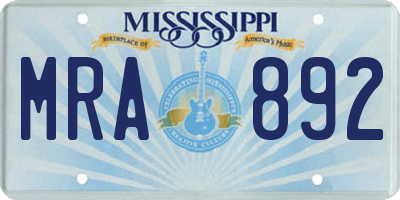 MS license plate MRA892