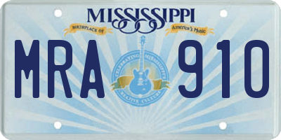 MS license plate MRA910