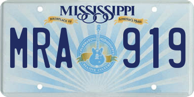 MS license plate MRA919