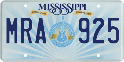 MS license plate MRA925