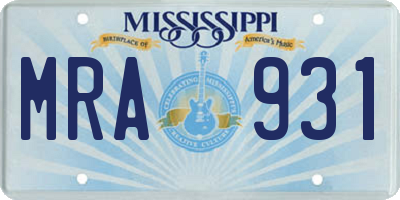 MS license plate MRA931