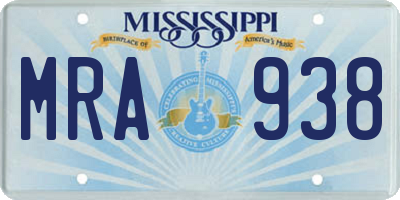 MS license plate MRA938