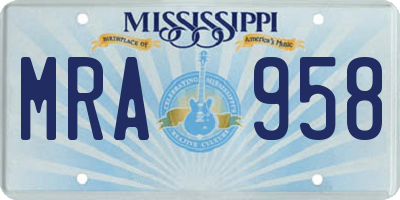 MS license plate MRA958