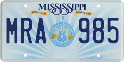 MS license plate MRA985