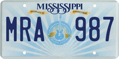 MS license plate MRA987