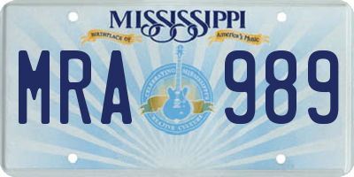 MS license plate MRA989