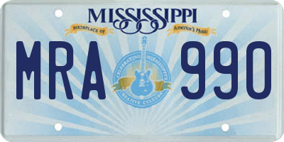 MS license plate MRA990